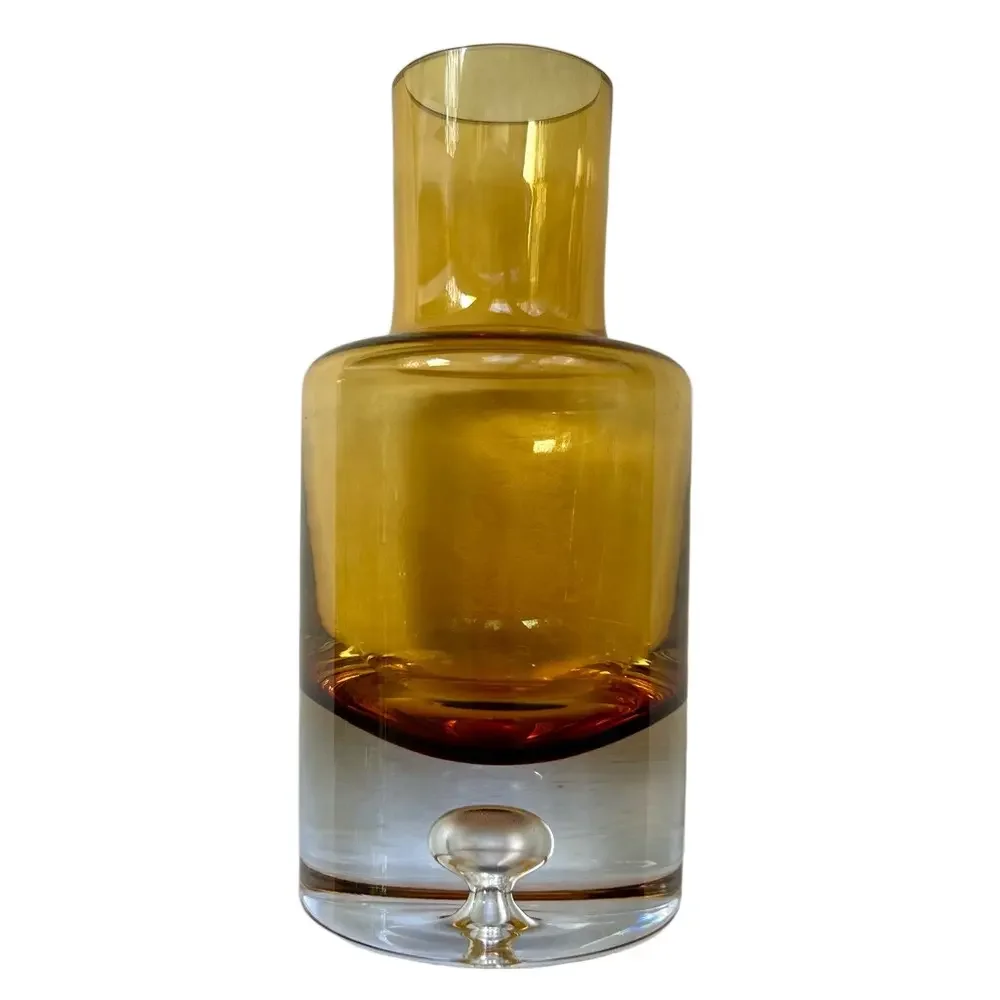 Vintage KROSNO Poland Glass Amber Bubble Crystal Decanter 8